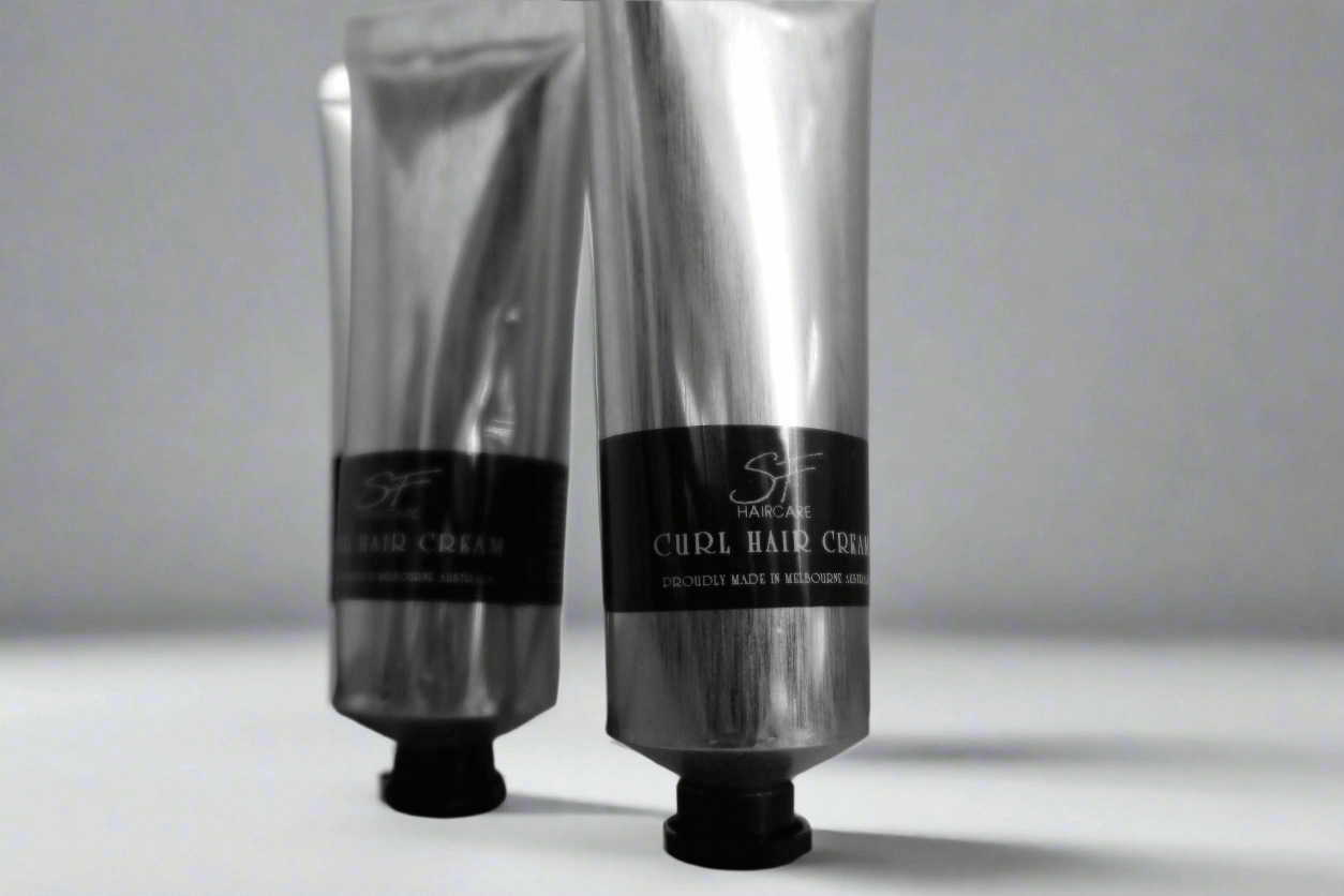 Close-up of SFHaircare Curl Cream texture – defines curls and adds shine