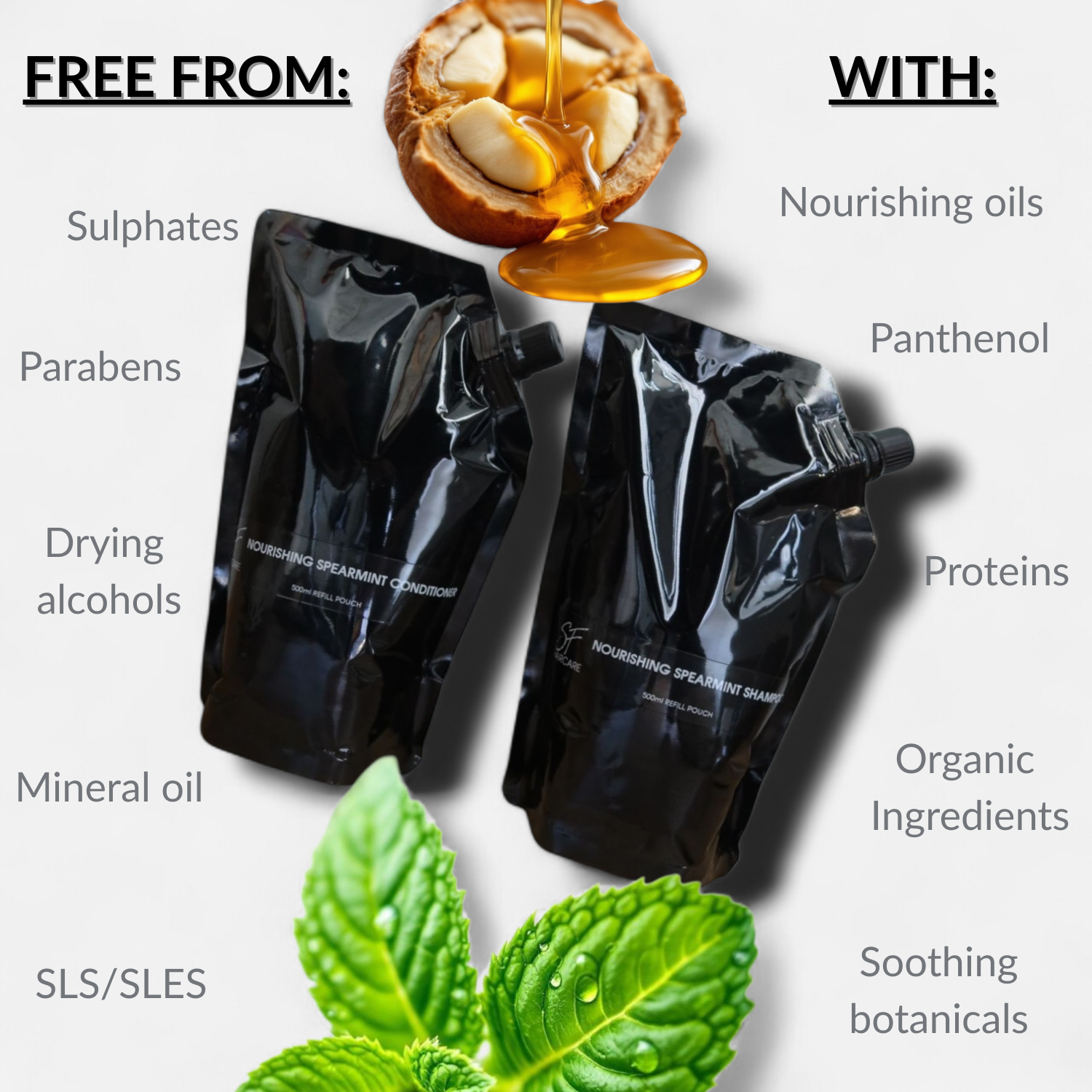 Duo Nourishing Spearmint Shampoo & Conditioner 500ml (pre filled glass bottles)