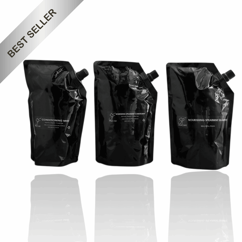Essentials Trio Refill Pouch Shampoo/Conditioner 500ml / Conditioning Mist 250ml - SFHaircare