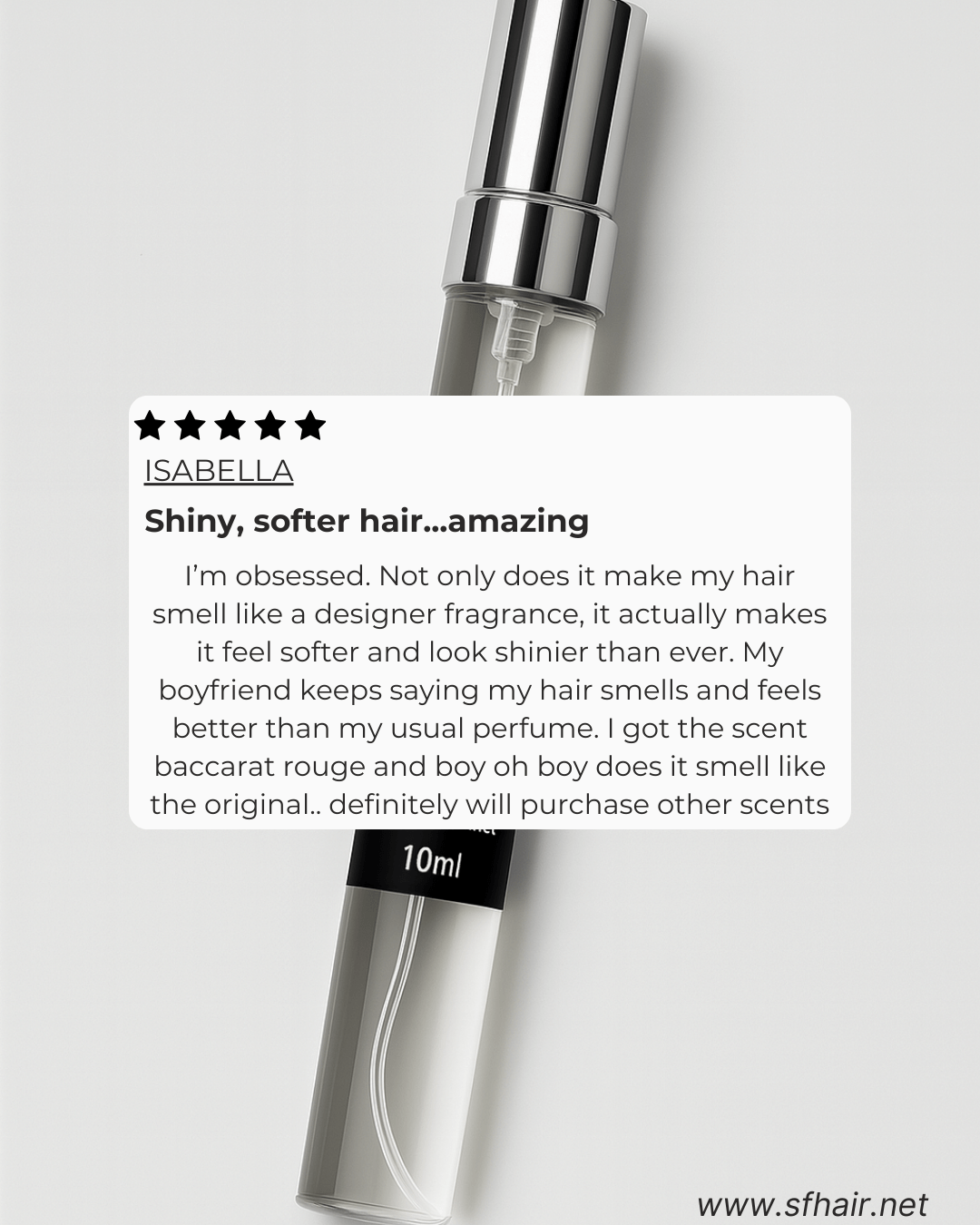 Bottle of SFHair Perfume Mist – refreshing scent for all hair types